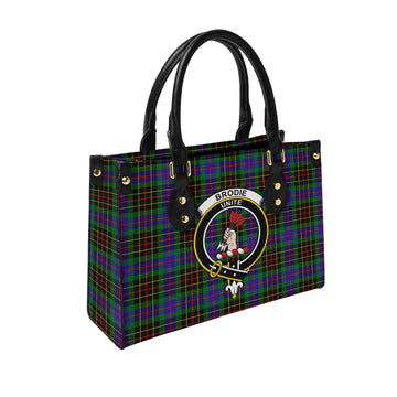 Brodie Hunting Modern Tartan Leather Bag with Family Crest