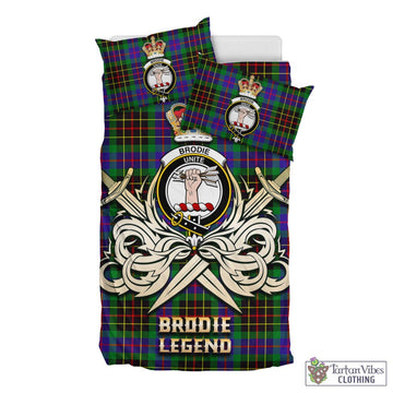 Brodie Hunting Modern Tartan Bedding Set with Clan Crest and the Golden Sword of Courageous Legacy