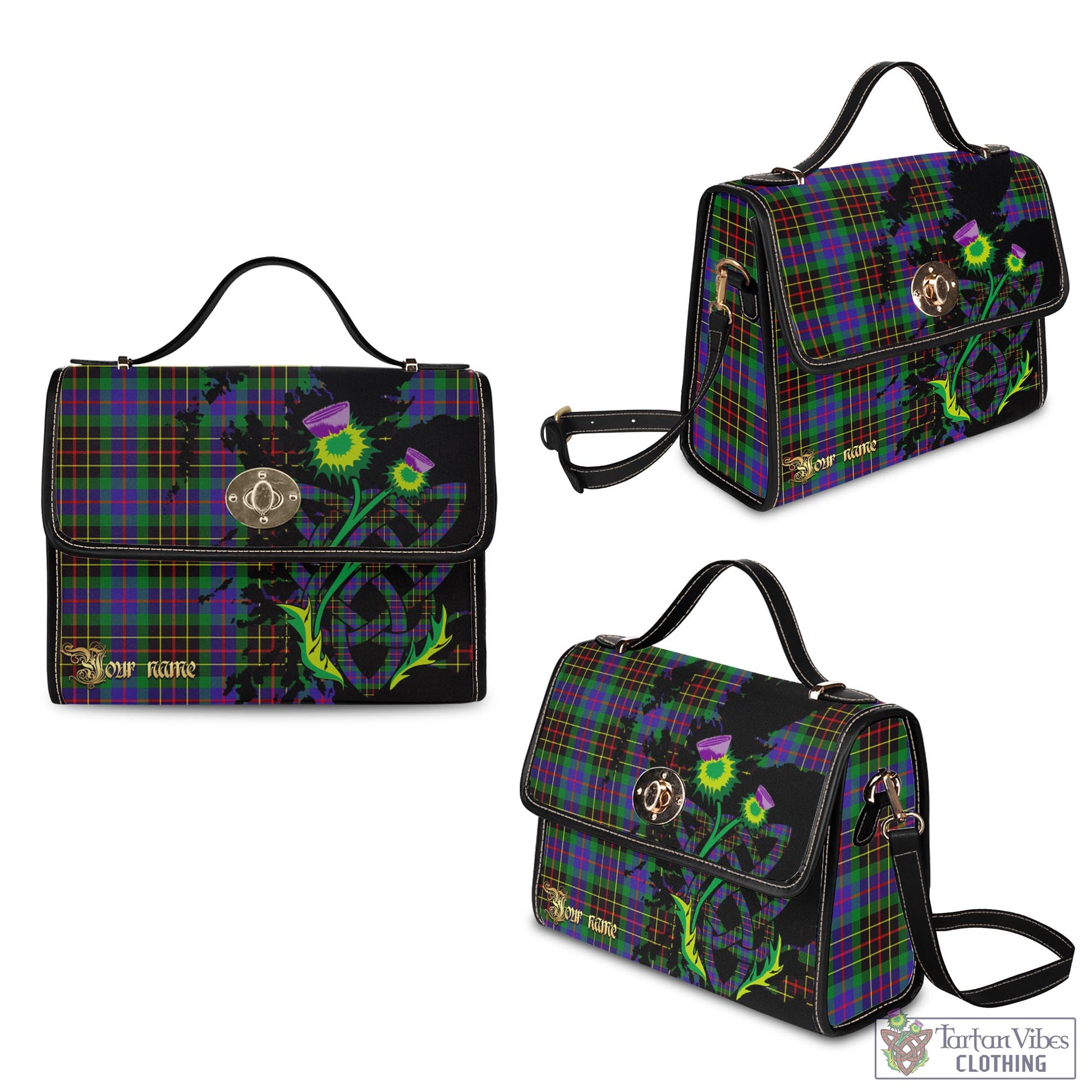 Tartan Vibes Clothing Brodie Hunting Modern Tartan Waterproof Canvas Bag with Scotland Map and Thistle Celtic Accents