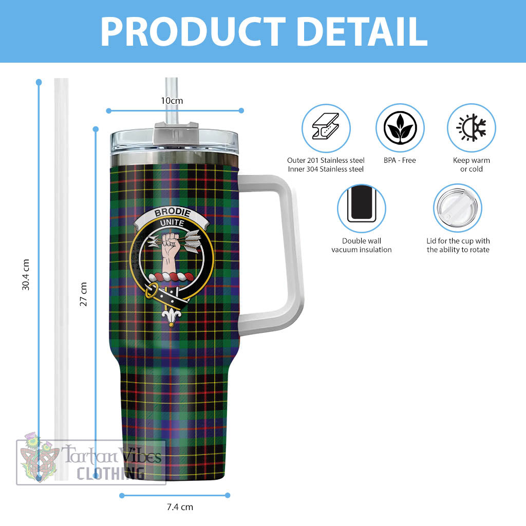 Tartan Vibes Clothing Brodie Hunting Modern Tartan and Family Crest Tumbler with Handle