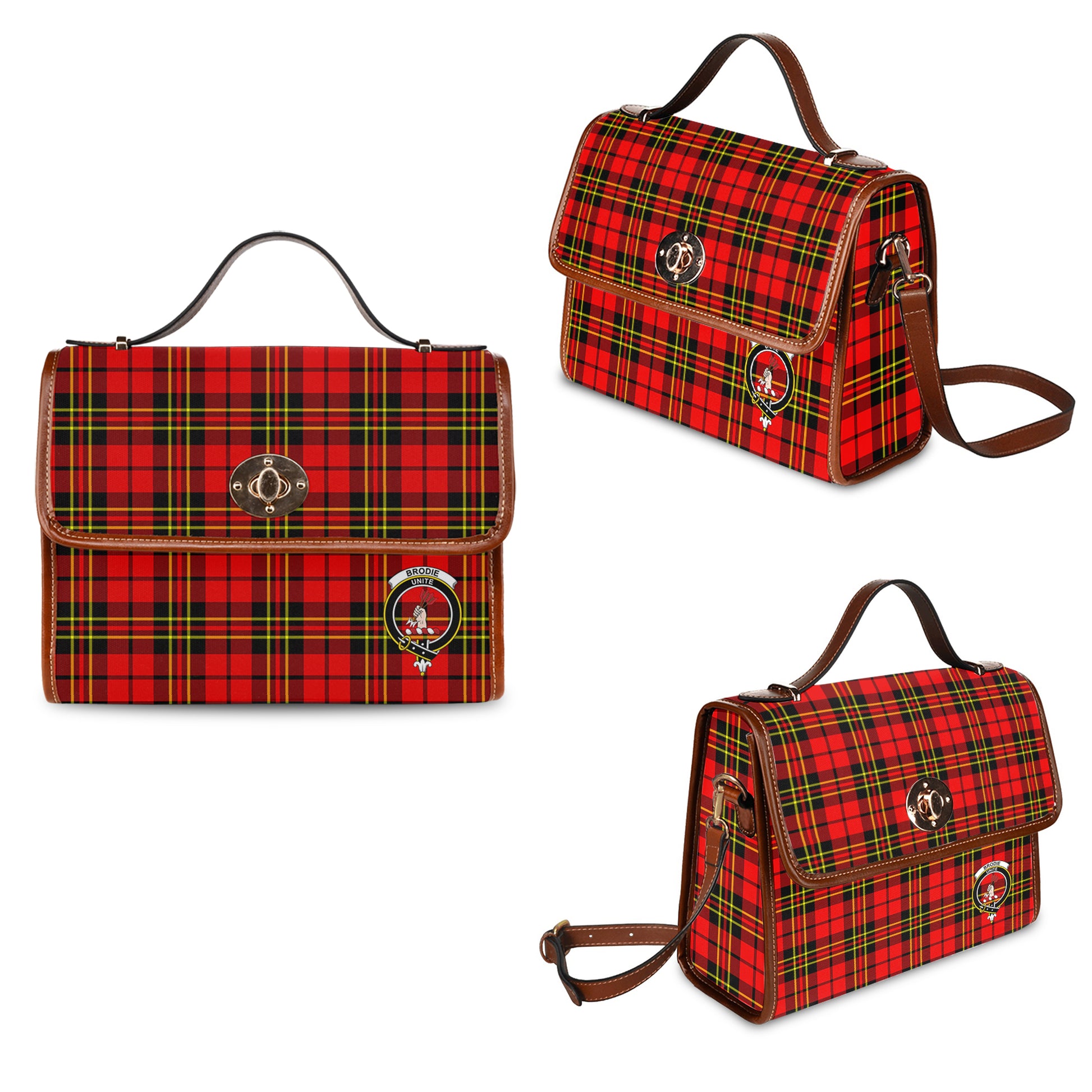 Brodie Modern Tartan Leather Strap Waterproof Canvas Bag with Family Crest One Size 34cm * 42cm (13.4" x 16.5") - Tartanvibesclothing