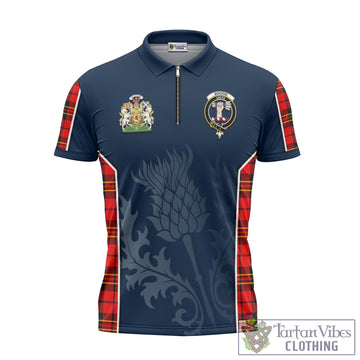 Brodie Modern Tartan Zipper Polo Shirt with Family Crest and Scottish Thistle Vibes Sport Style