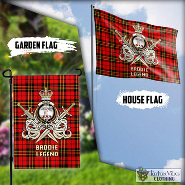 Brodie Modern Tartan Flag with Clan Crest and the Golden Sword of Courageous Legacy