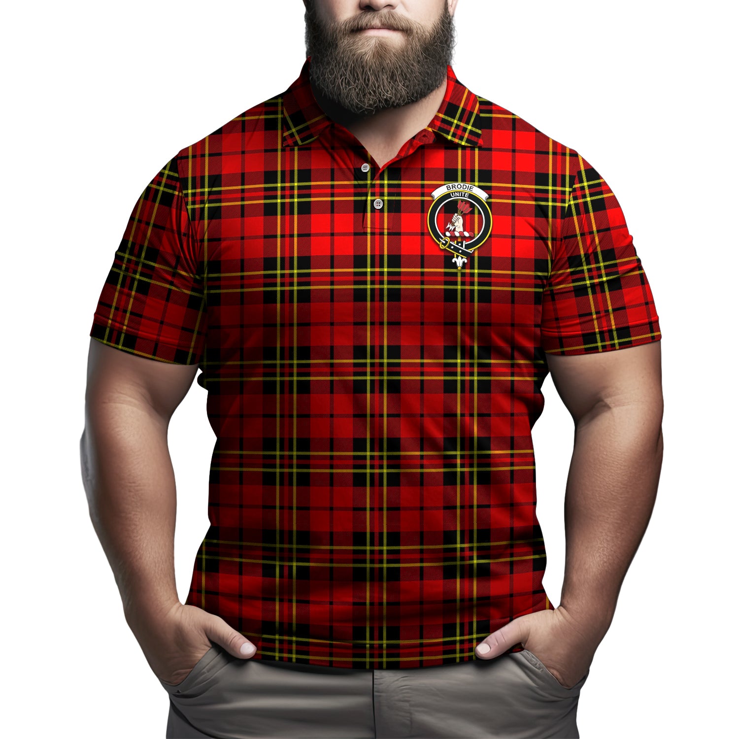 Brodie Modern Tartan Men's Polo Shirt with Family Crest - Tartanvibesclothing