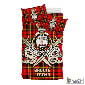 Brodie Modern Tartan Bedding Set with Clan Crest and the Golden Sword of Courageous Legacy