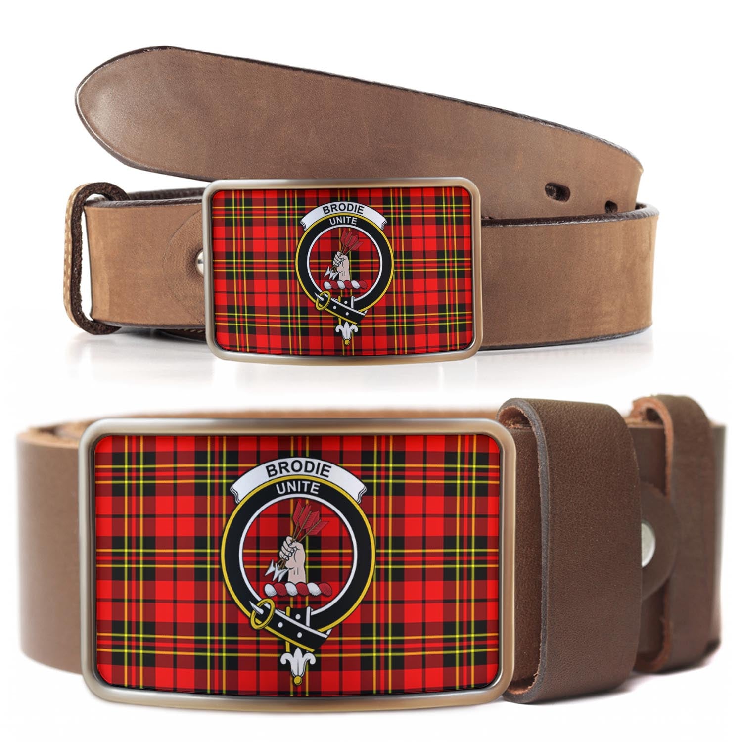Brodie Modern Tartan Belt Buckles with Family Crest - Tartanvibesclothing