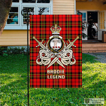 Brodie Modern Tartan Flag with Clan Crest and the Golden Sword of Courageous Legacy