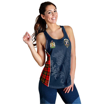 Brodie Modern Tartan Women's Racerback Tanks with Family Crest and Scottish Thistle Vibes Sport Style