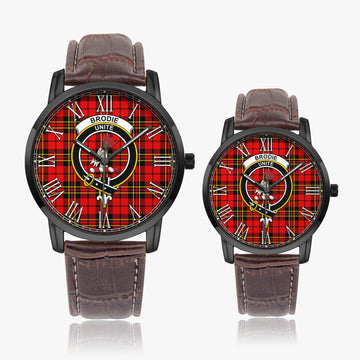Brodie Modern Tartan Family Crest Leather Strap Quartz Watch
