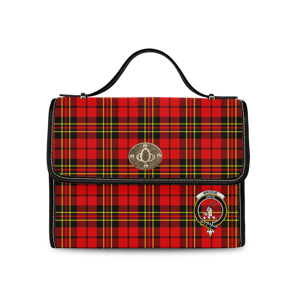 Brodie Modern Tartan Leather Strap Waterproof Canvas Bag with Family Crest - Tartanvibesclothing