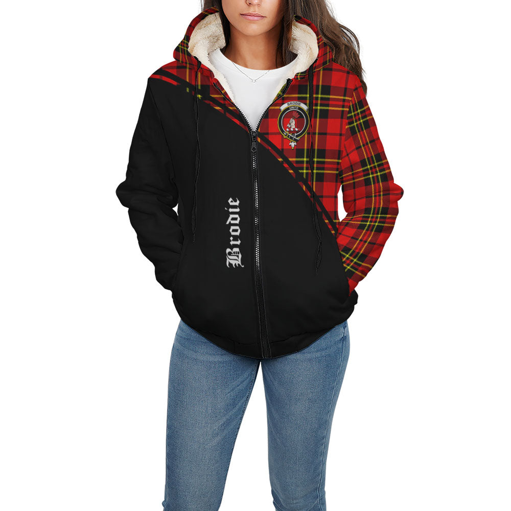 Brodie Modern Tartan Sherpa Hoodie with Family Crest Curve Style - Tartanvibesclothing