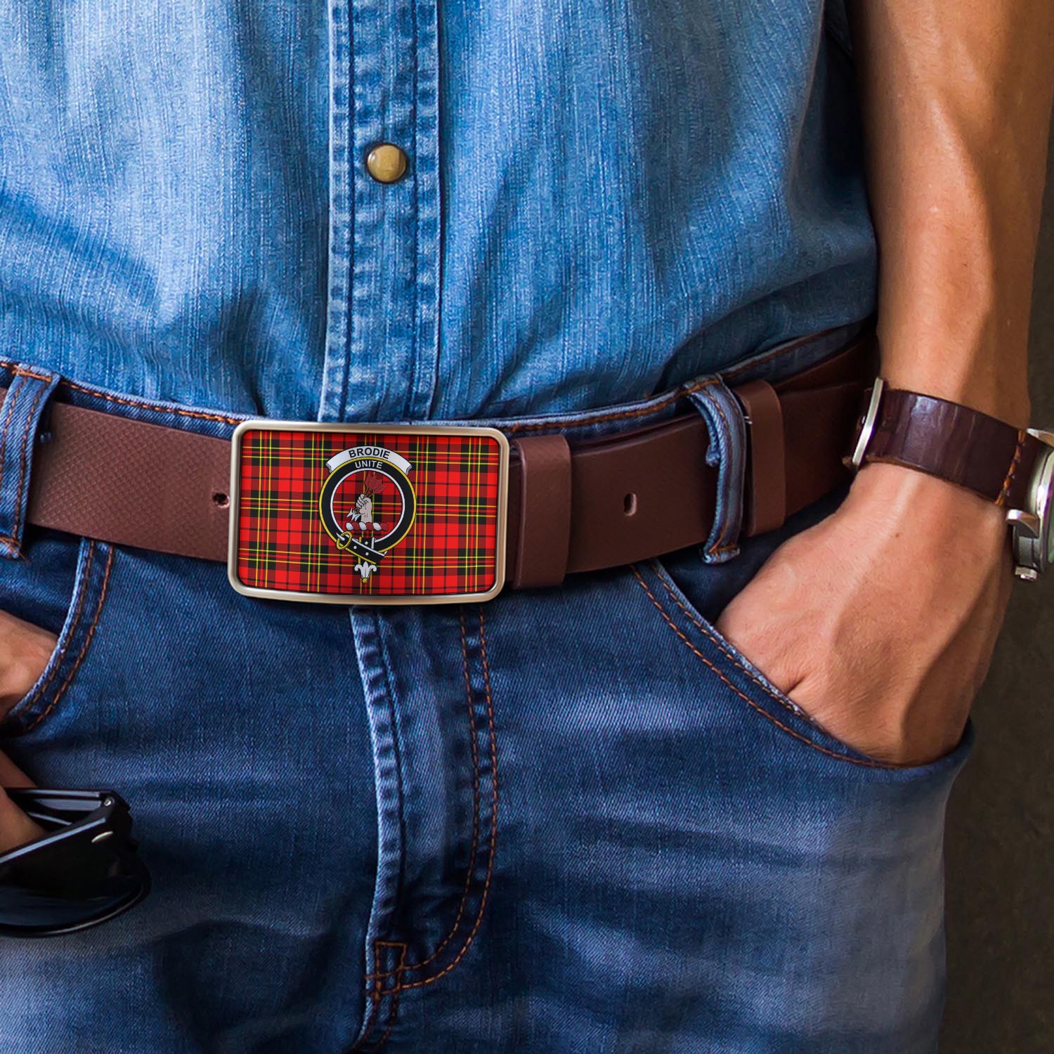 Brodie Modern Tartan Belt Buckles with Family Crest - Tartanvibesclothing