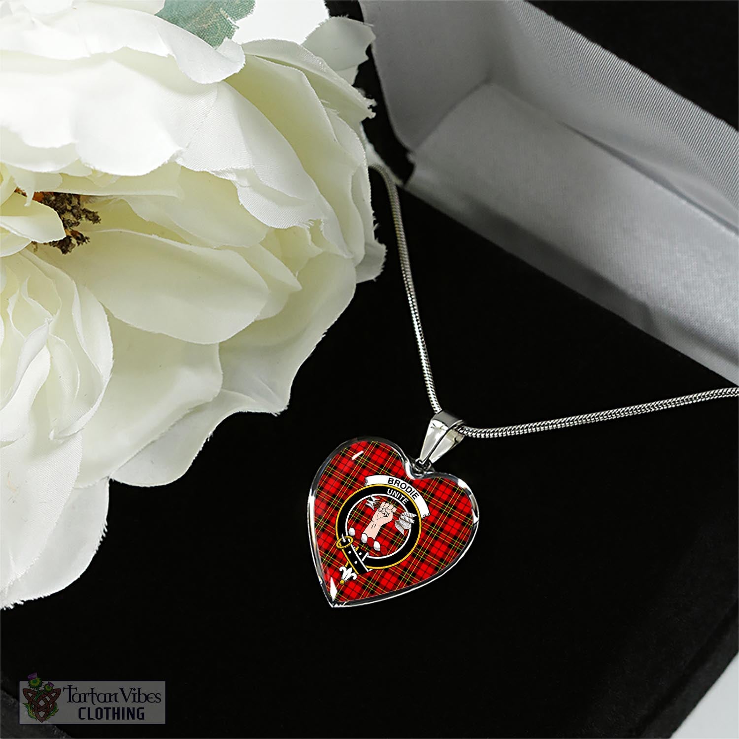 Tartan Vibes Clothing Brodie Modern Tartan Heart Necklace with Family Crest