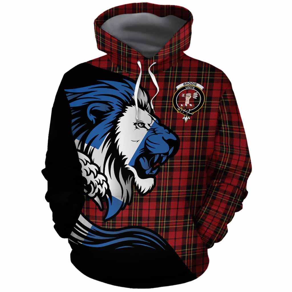 Brodie Tartan Crest Cotton Hoodie Scottish Golden Lions Wave Flow