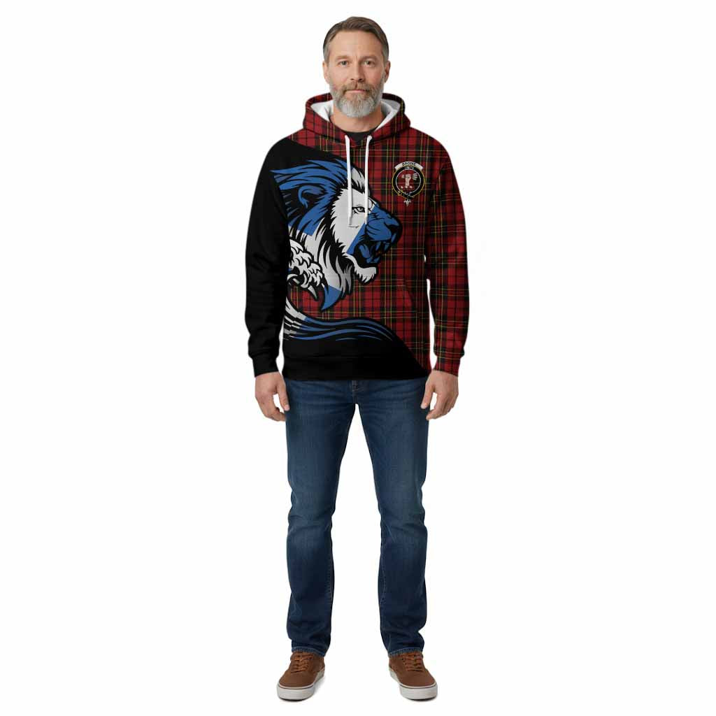 Brodie Tartan Crest Cotton Hoodie Scottish Golden Lions Wave Flow