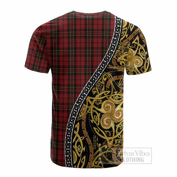 Brodie Tartan Crest Cotton T-shirt Celtic Knot and Triple Trickle Spiral Symbols