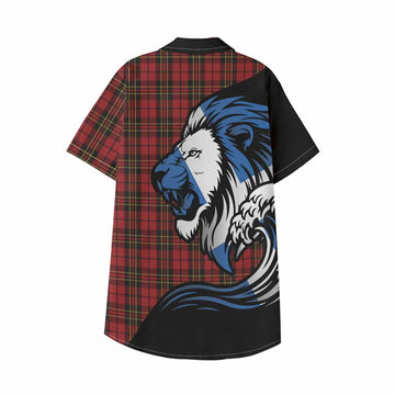 Brodie Tartan Crest Kid Hawaiian Shirt Scottish Golden Lions Wave Flow