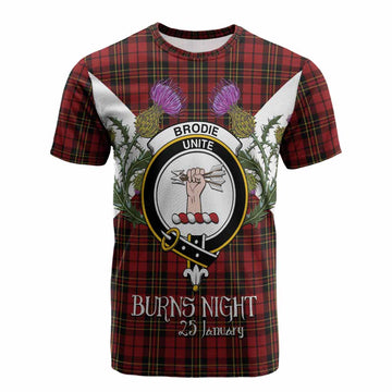 Brodie Tartan Family Crest Cotton T-shirt Scottish Burns Night Thistle Floral