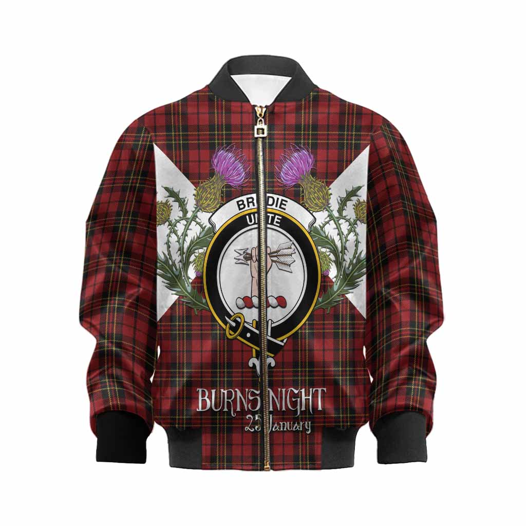 Brodie Tartan Family Crest Kid Bomber Jacket Scottish Burns Night Thistle Floral
