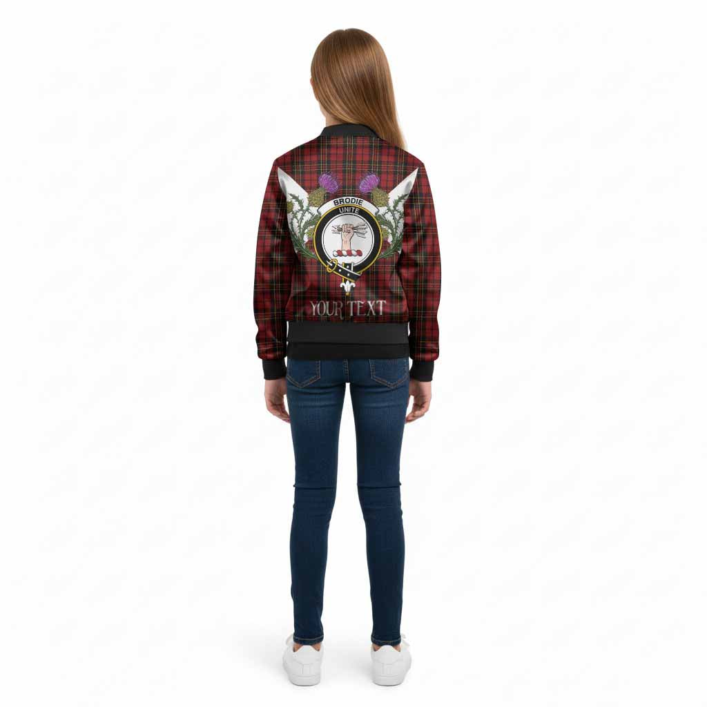 Brodie Tartan Family Crest Kid Bomber Jacket Scottish Burns Night Thistle Floral