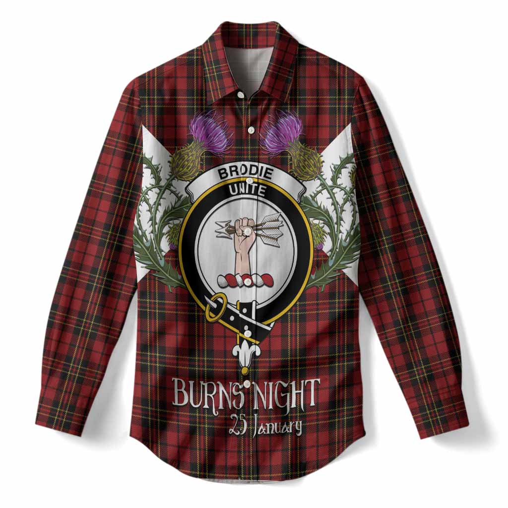 Brodie Tartan Family Crest Women Casual Shirt Scottish Burns Night Thistle Floral