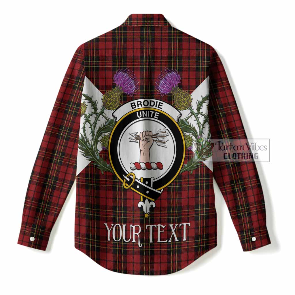 Brodie Tartan Family Crest Women Casual Shirt Scottish Burns Night Thistle Floral