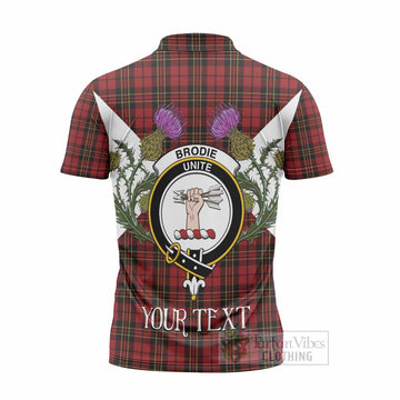 Brodie Tartan Family Crest Zipper Polo Shirt Scottish Burns Night Thistle Floral