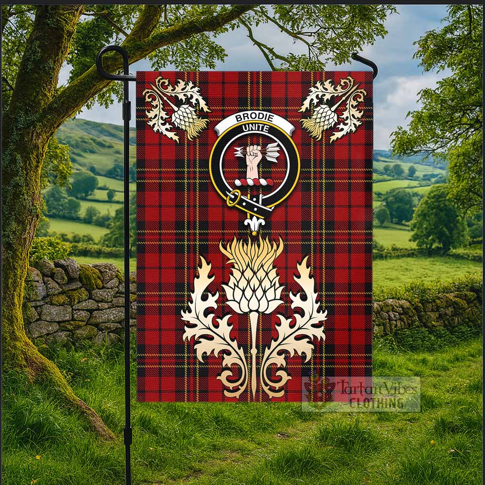 Brodie Tartan Garden Flag with Golden Regal Scottish Thistle Emblem - Tartan Vibes Clothing