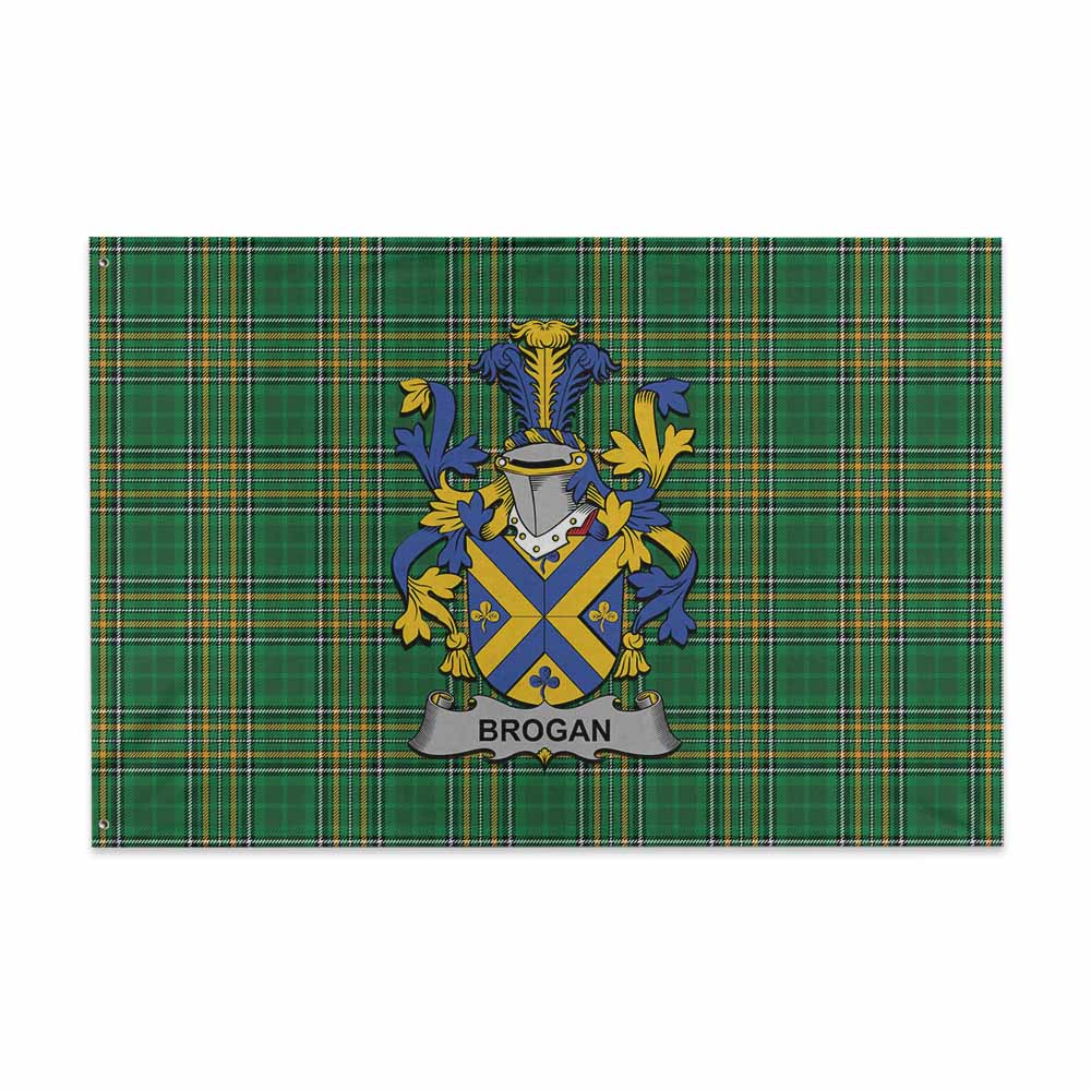 Tartan Vibes Clothing Brogan Irish Clan Tartan House Flag with Coat of Arms