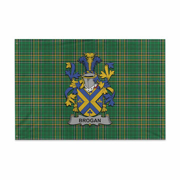 Brogan Irish Clan Tartan House Flag with Coat of Arms