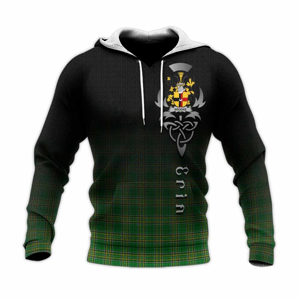 Tartan Vibes Clothing Brooke Irish Clan Knitted Hoodie with Coat of Arms Erin Go Bragh Celtic Inspired