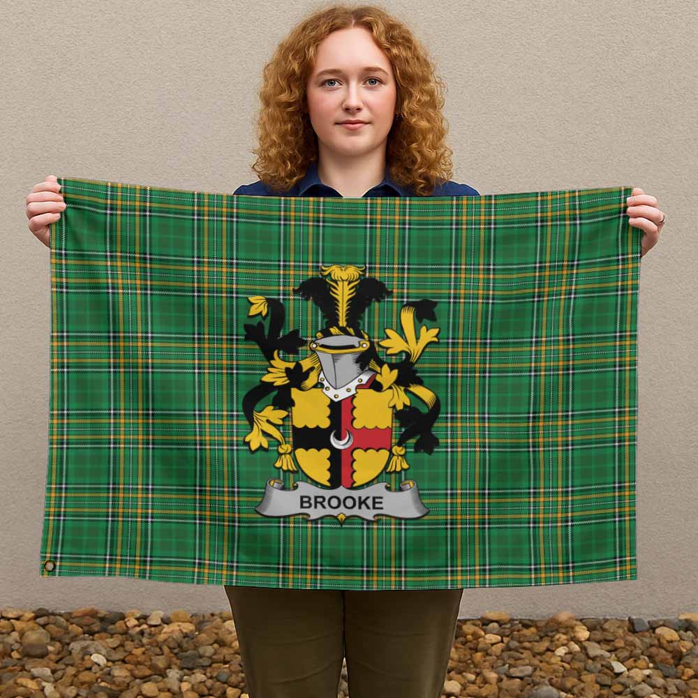 Tartan Vibes Clothing Brooke Irish Clan Tartan House Flag with Coat of Arms
