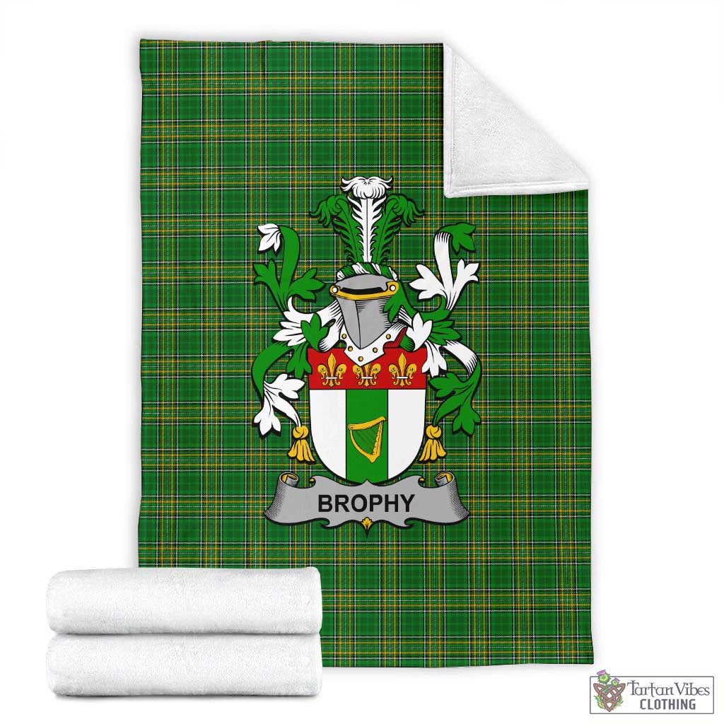 Tartan Vibes Clothing Brophy Irish Clan Tartan Blanket with Coat of Arms