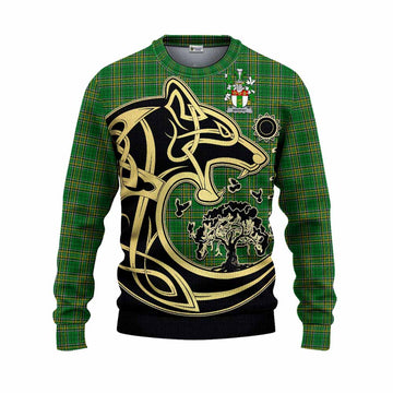 Brophy Irish Tartan Knitted Sweater with Coat of Arms Celtic Wolf Style