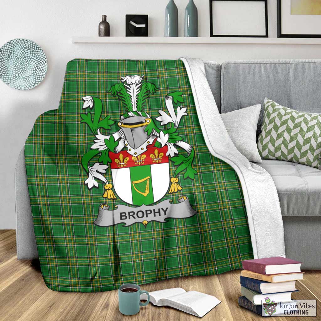 Tartan Vibes Clothing Brophy Irish Clan Tartan Blanket with Coat of Arms