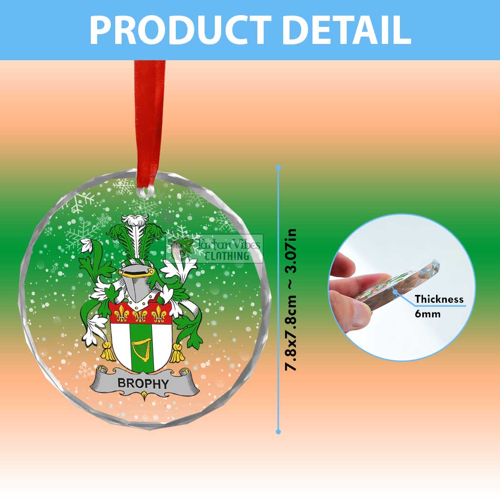 Tartan Vibes Clothing Brophy Irish Clan Christmas Glass Ornament with Coat of Arms