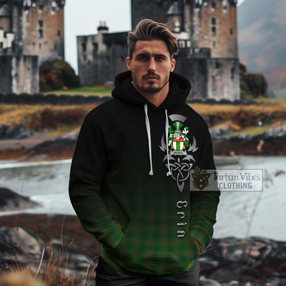 Tartan Vibes Clothing Brophy Irish Clan Cotton Hoodie with Coat of Arms Erin Go Bragh Celtic Inspired