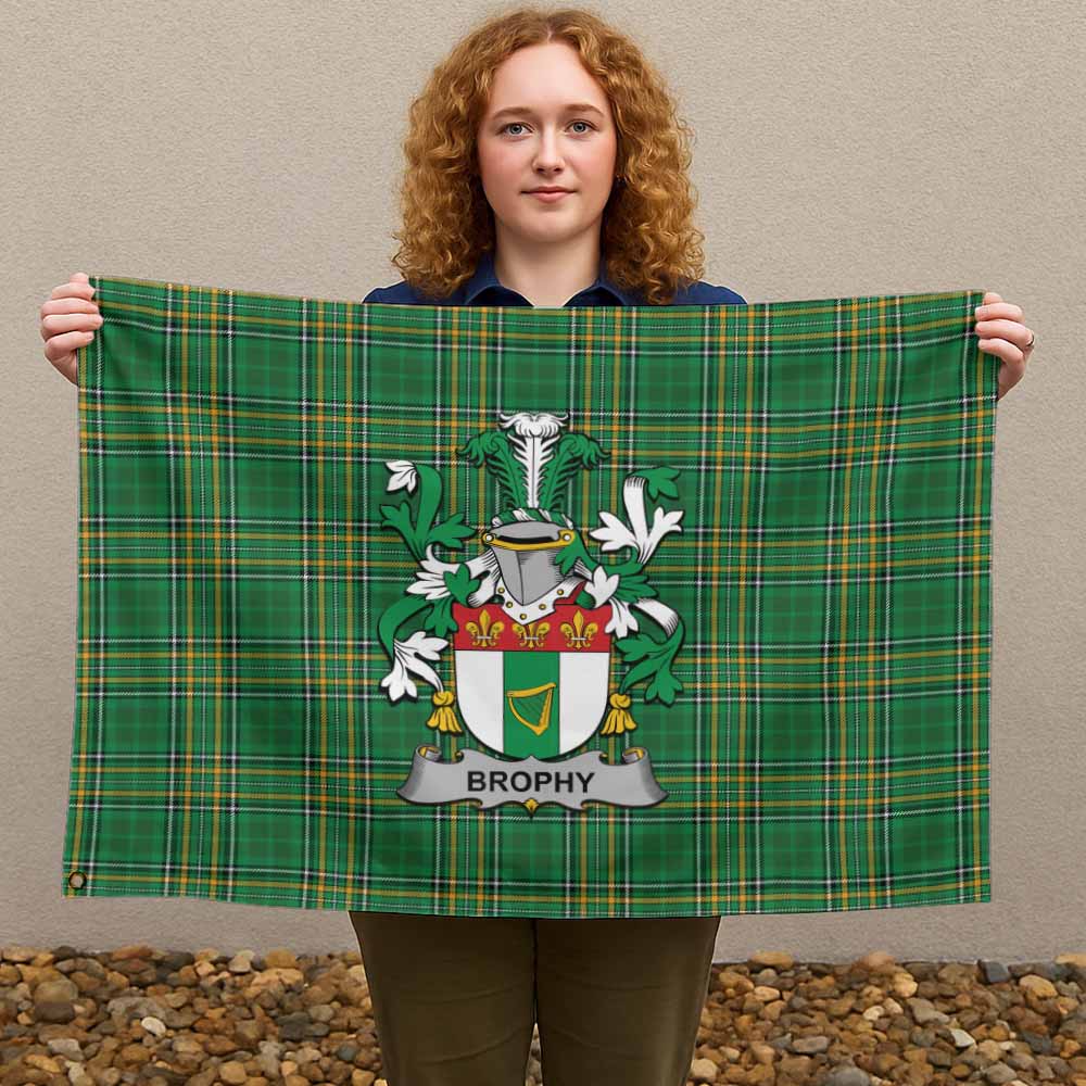 Tartan Vibes Clothing Brophy Irish Clan Tartan House Flag with Coat of Arms