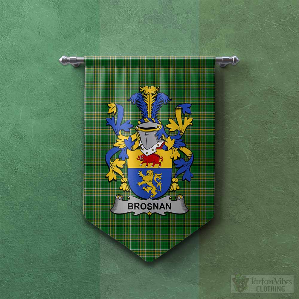 Tartan Vibes Clothing Brosnan Irish Clan Tartan Gonfalon, Tartan Banner with Coat of Arms