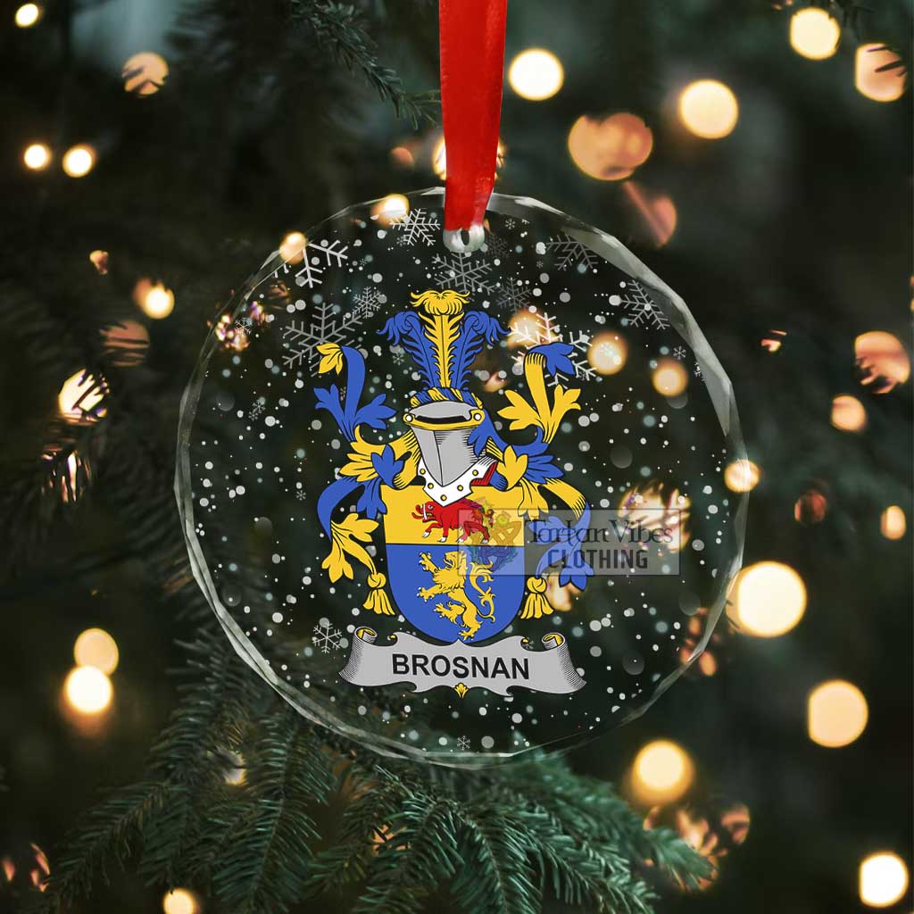 Tartan Vibes Clothing Brosnan Irish Clan Christmas Glass Ornament with Coat of Arms