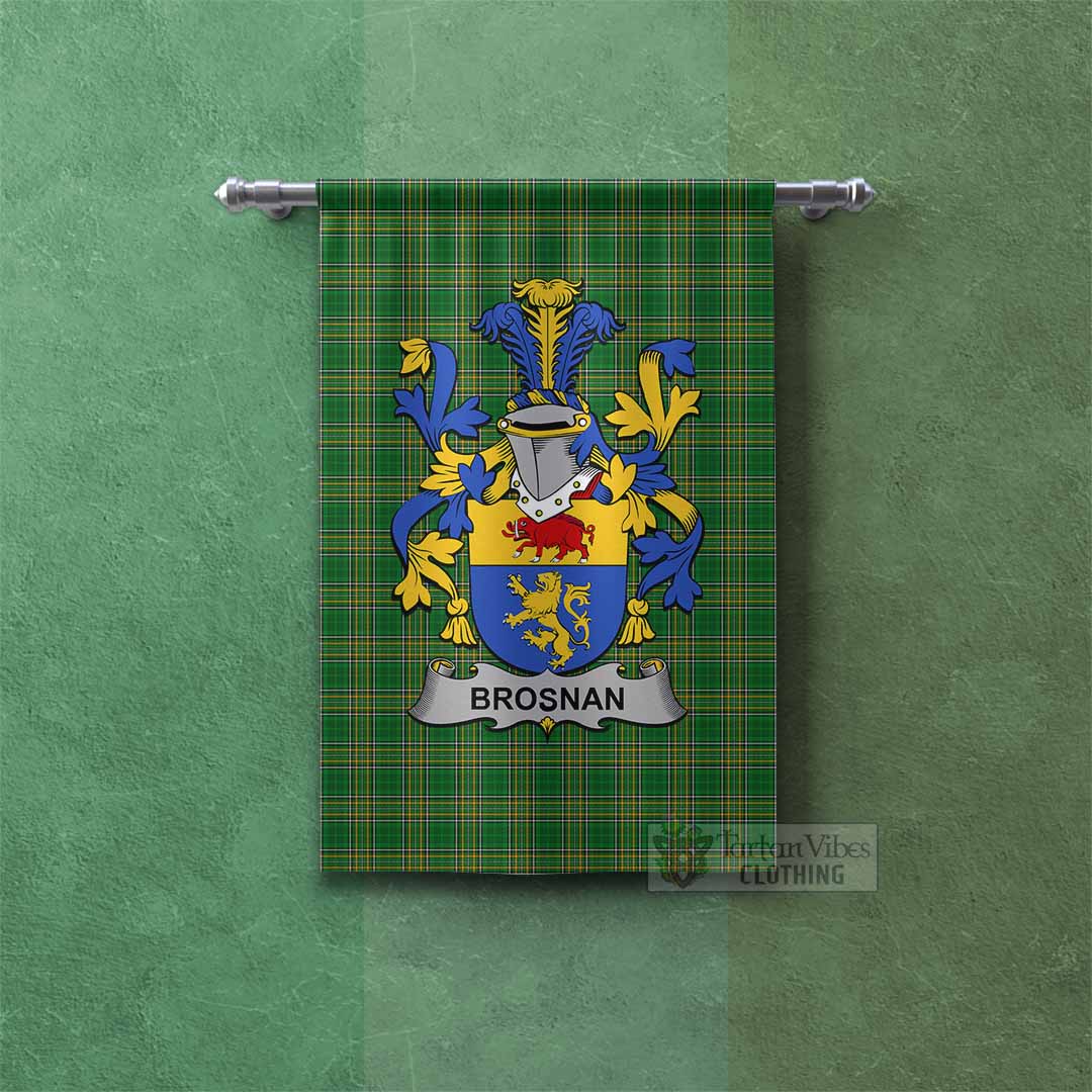 Tartan Vibes Clothing Brosnan Irish Clan Tartan Gonfalon, Tartan Banner with Coat of Arms
