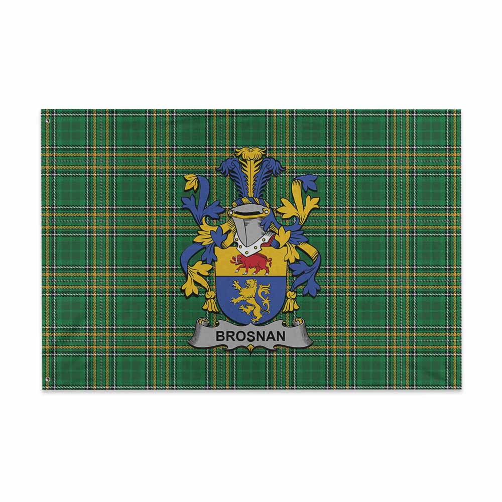 Tartan Vibes Clothing Brosnan Irish Clan Tartan House Flag with Coat of Arms