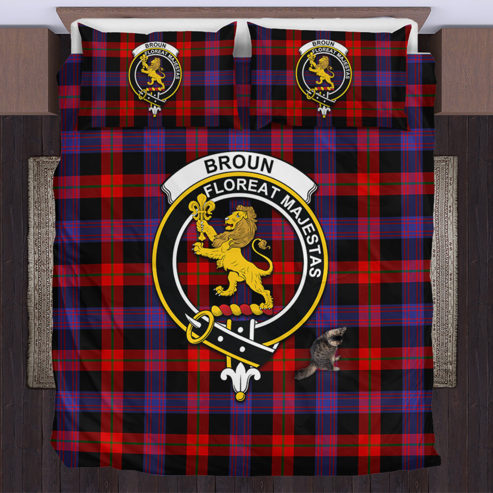 Broun Modern Tartan Bedding Set with Family Crest US Bedding Set - Tartan Vibes Clothing