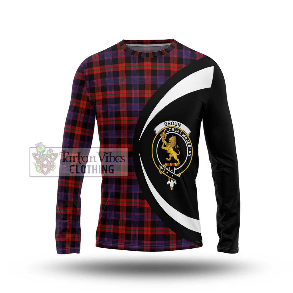Broun Modern Tartan Long Sleeve T-Shirt with Family Crest Circle Style Unisex - Tartan Vibes Clothing