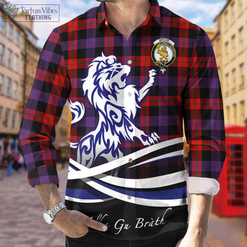 Broun Modern Tartan Long Sleeve Button Up Shirt with Alba Gu Brath Regal Lion Emblem
