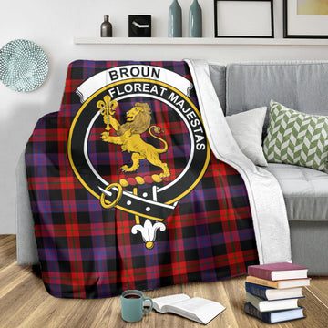 Broun Modern Tartan Blanket with Family Crest X-Large 59 x 79 inches 150 x 200 cm - Tartan Vibes Clothing