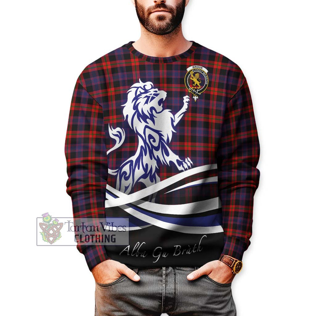 Broun Modern Tartan Sweatshirt with Alba Gu Brath Regal Lion Emblem Unisex - Tartanvibesclothing Shop
