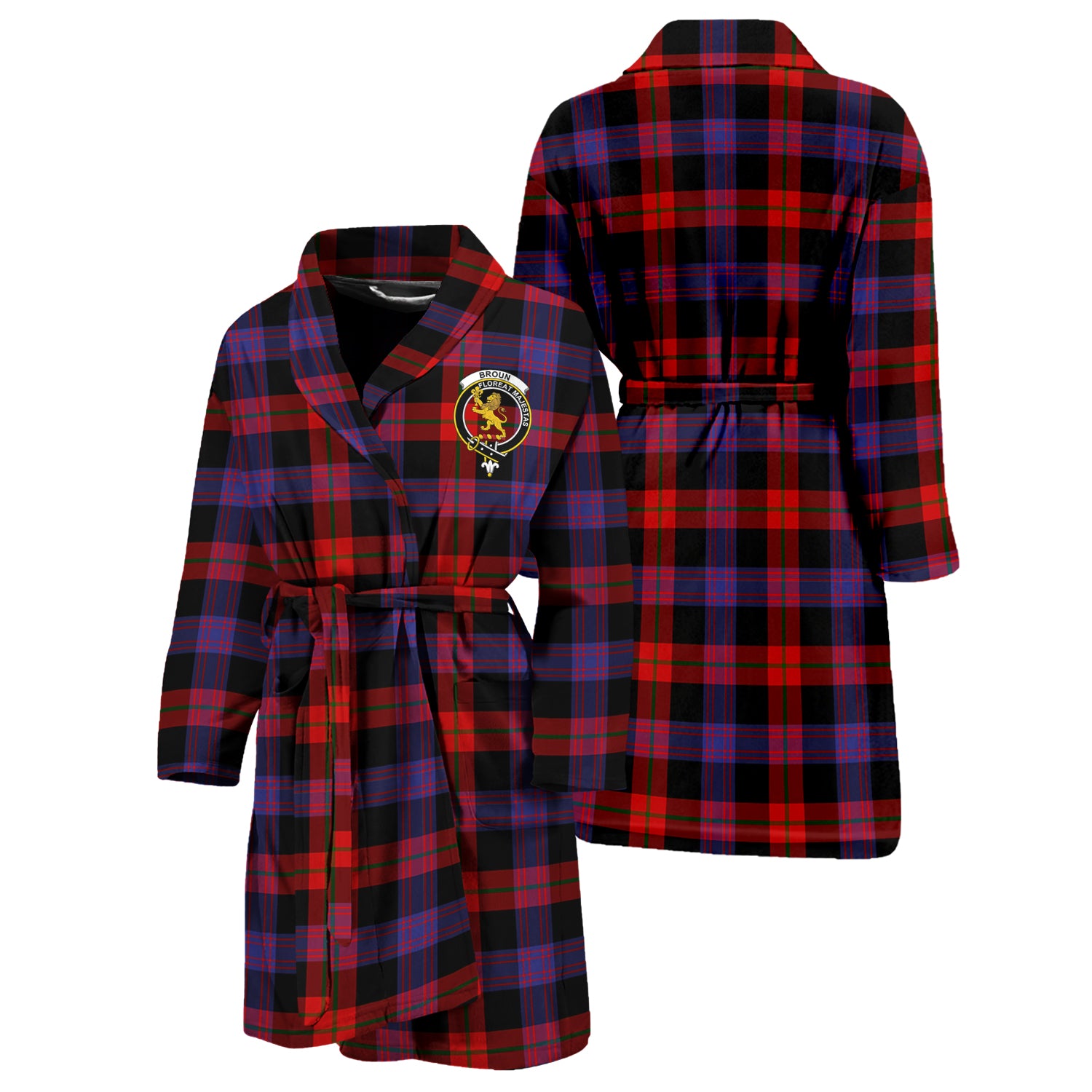 Broun Modern Tartan Bathrobe with Family Crest Unisex S - Tartan Vibes Clothing
