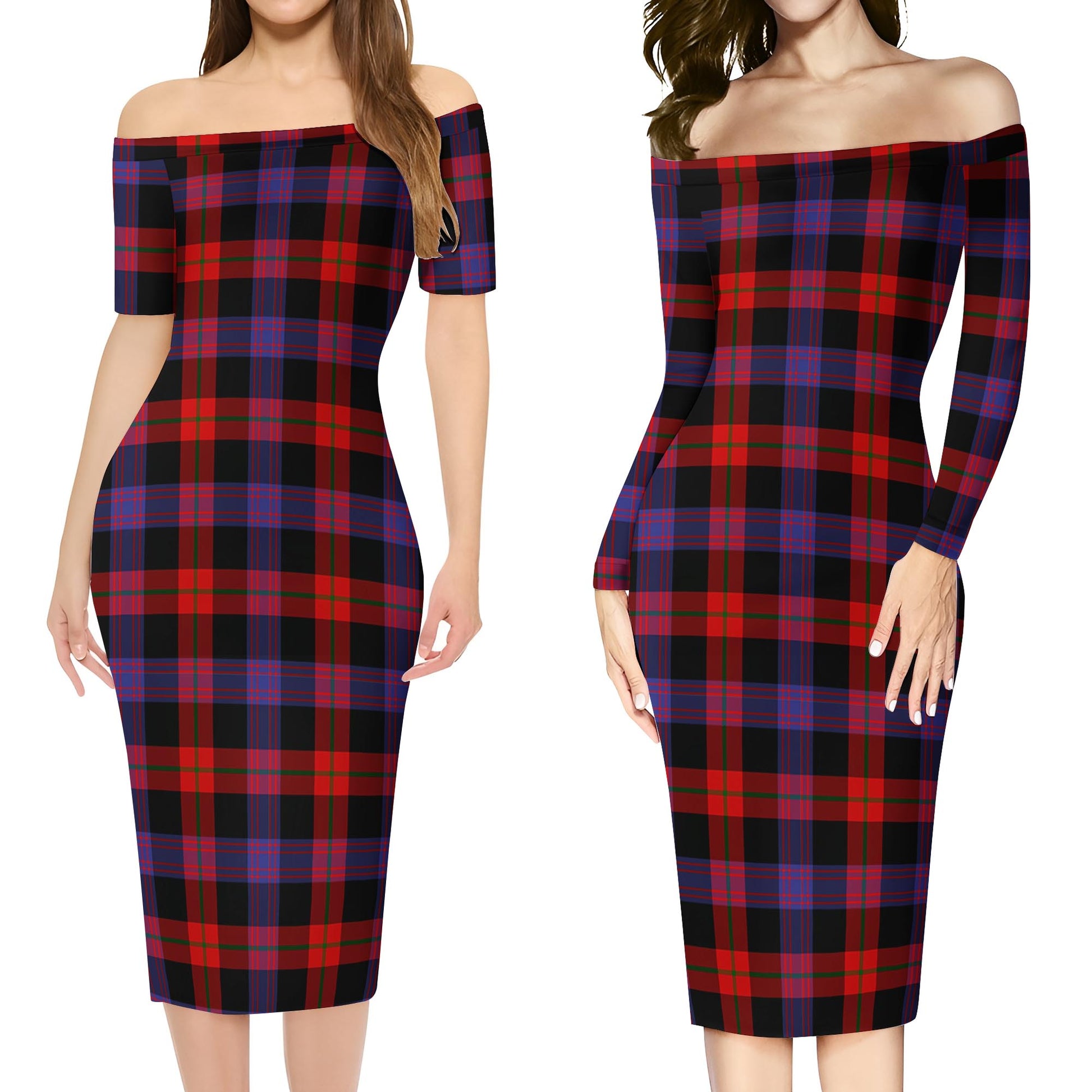Broun Modern Tartan Off Shoulder Lady Dress Women's Dress - Tartanvibesclothing