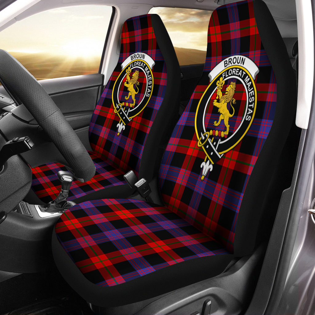 Broun Modern Tartan Car Seat Cover with Family Crest One Size - Tartanvibesclothing